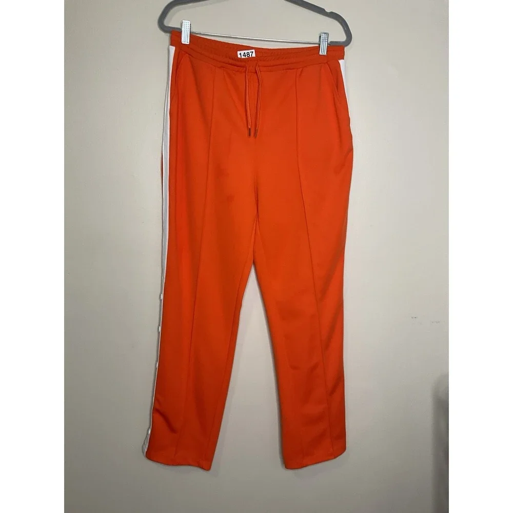 Hunter Sweatpants‎ Mens Large Orange Elastic Waist Drawstring Button Detail